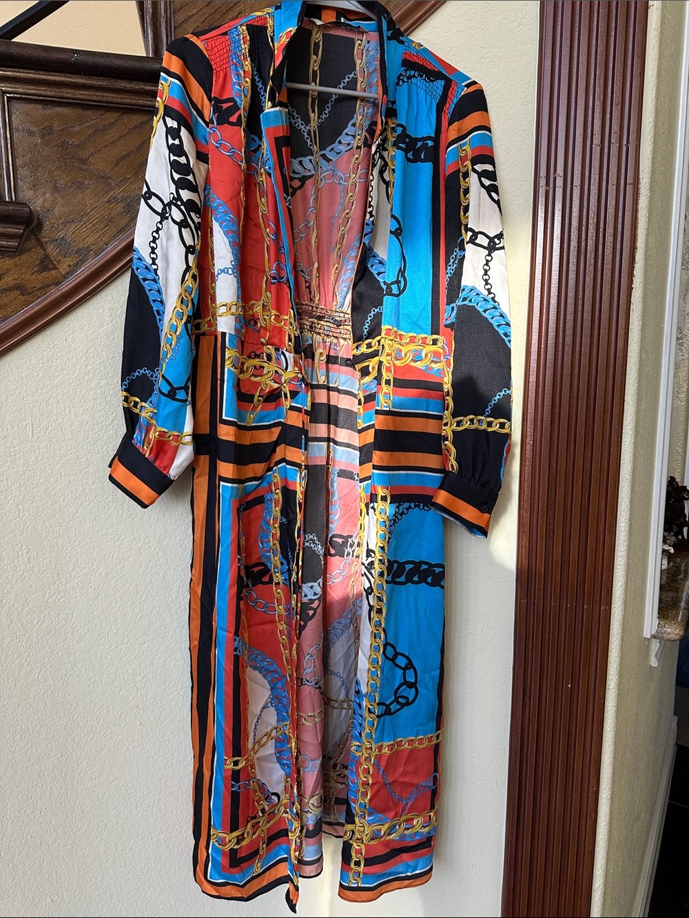 Zara Blue, Red & Black Chain-Print Maxi Dress